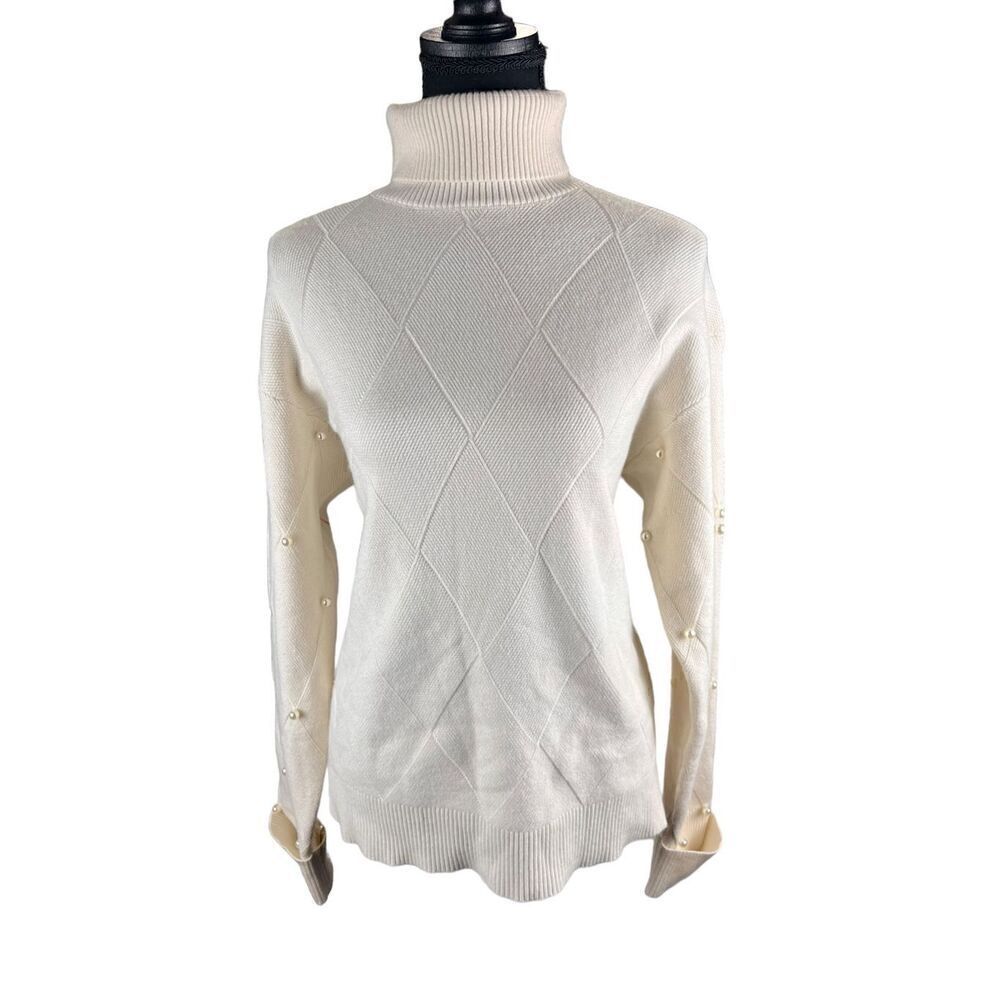 On twelfth ivory soft pearl long sleeve turtleneck sweater XL cozy warm career